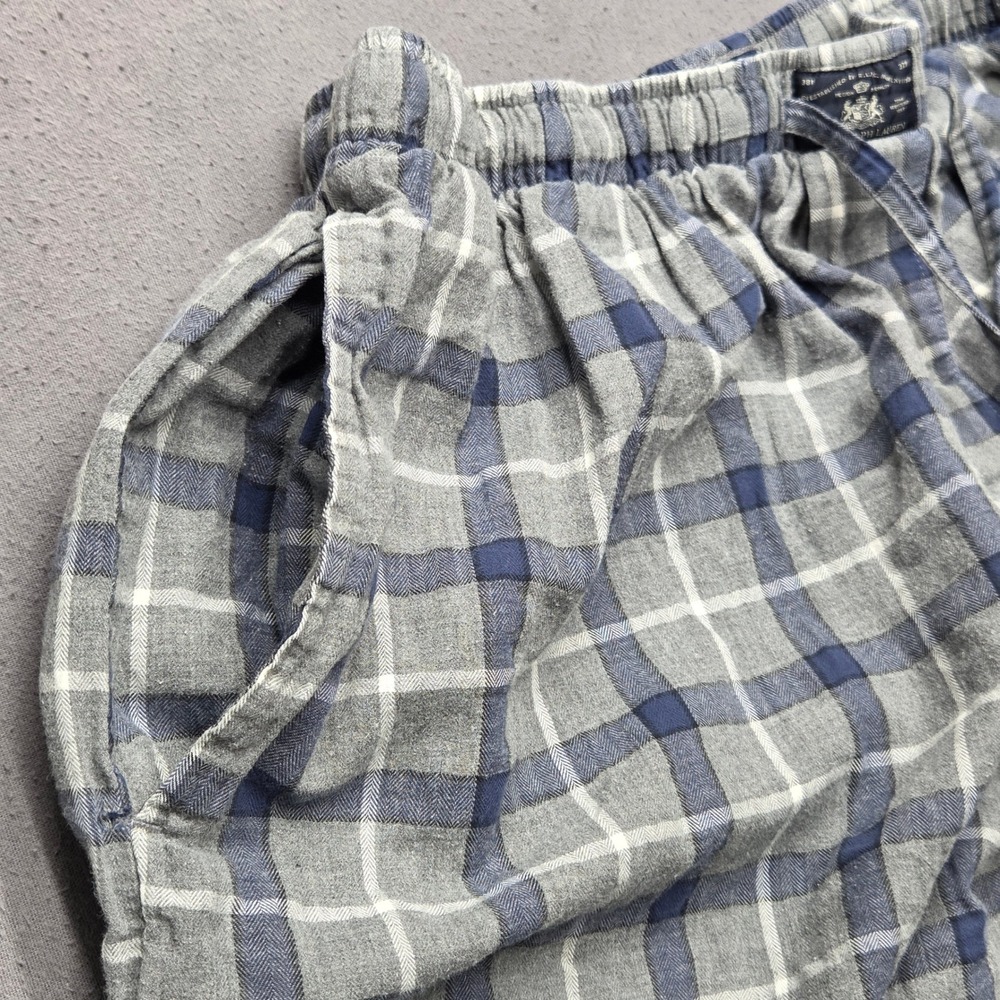 Polo Ralph Lauren Mens XL Grey Blue Plaid Flannel Pajama Sleep Pants Drawstring - Picture 9 of 12